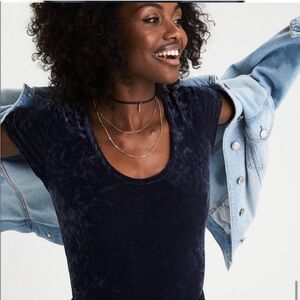American Eagle Blue Velveteen Bodysuit, Short Sleeve, Large